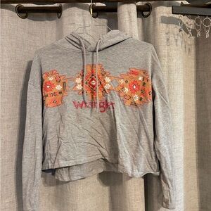 Wrangler Cropped Gray Hoodie with Colorful Aztec Pattern